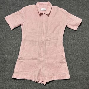 Rivet Utility Runaround Romper Small Womens Short Sleeve Zip Front Linen Pink